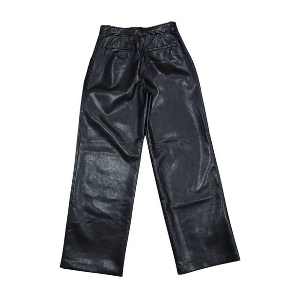 Aritzia Babaton Pants Women's 8 Black Faux Leather Pleated Slash Pockets Chic Pr - Picture 7 of 7